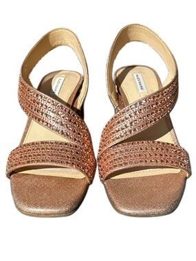 Alex Marie Rose Gold Crystal Strappy Slingback Sandals rhinestones New size 6